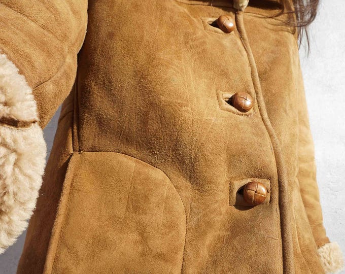 Leather Shearling Coat, Vintage 70s Leather Sheepskin Coat, Warm Leather Winter Coat, Leather Coat, Duster Coat Leather, Boho Shearling Coat
