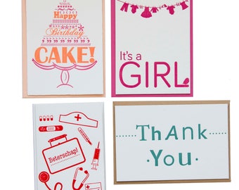 Set of four! -letterpress cards (4 pieces)