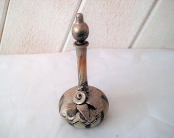 Antique perfume bottle, blown glass metal bottle, vintage perfume bottle, miniature bottle with stopper, ornate, decorative