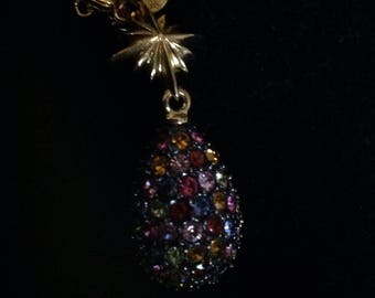 Vintage Joan Rivers Rinestone Egg Pendant Necklace