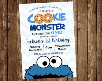 Cookie Monster, First Birthday, 1st Birthday, One year, Sesame Street, Birthday Party, Invitation - Printable or Printed