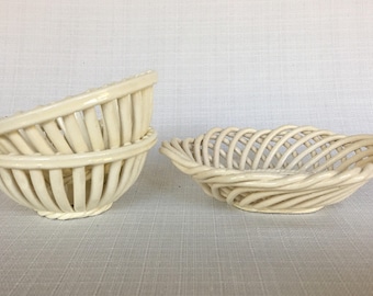 Vintage White Porcelain Lattice Woven Bowls Set of 3