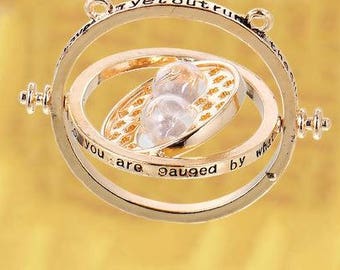 Zinc Based Alloy Rotating Spins Pendents Gold Plated Time Turner - 2 1/8" x 1 6/8"