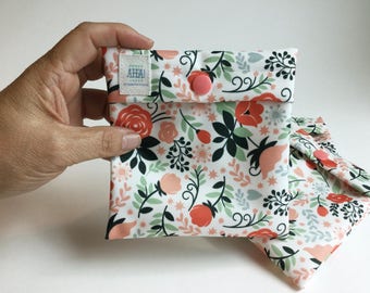 Coral Floral Wet Pouch for Cloth Pantyliner or Menstrual Pad, Snap Close Pad Wrapper, Menstrual Cup Pouch, Cloth Pad Wet Bag, Tampon Holder