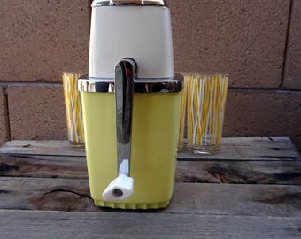 Vintage Ice Crusher, Swing-A-Way Manuel Ice Crusher, Lemon, White And Chrome, 1950's