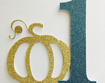 Our Little Pumpkin is Turning One - Gold - Cake Topper Pumpkin - One Cake Topper # 822018