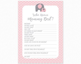 Pink Elephant Baby Shower Who Knows Mommy Best Printable - Pink Elephant Baby Shower Game - Digital Instant Download - Pink Shower Game