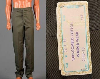 SALE 32x34 Mens Slim Pants 1960s Vintage Mens Pants Mens Mod Trousers 60s Deadstock Mens Green Pants Mens Mod Pants Skinny Medium
