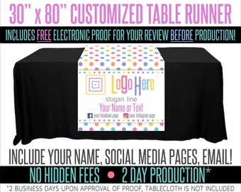 Full Color Table Runner with Your Logo in a Polka Dot Style Background - 30" x 80"