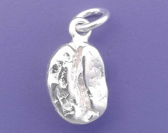 COFFEE BEAN Charm .925 Sterling Silver, Barista Charm -d15135b