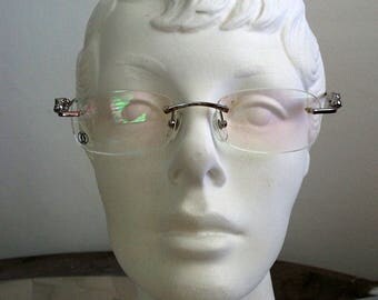 PANTHERE Style Eyeglass Frame Silver Plated Rimless Glasses 1990's, Made in France, for women clear demo Lens for your perconal PX.