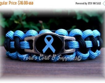 CIJ SALE Light Blue Awareness Bracelet, Paracord Bracelet, Prostate Cancer, Addison's Disease, Edwards Syndrome, Scleroderma, Graves Disease