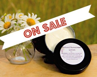 NATURAL SUNSCREEN LOTION - Organic, 100%natural, shea and coconut lotion carrot and myrrh essential oils, vegan, handmade, sunblock 4oz