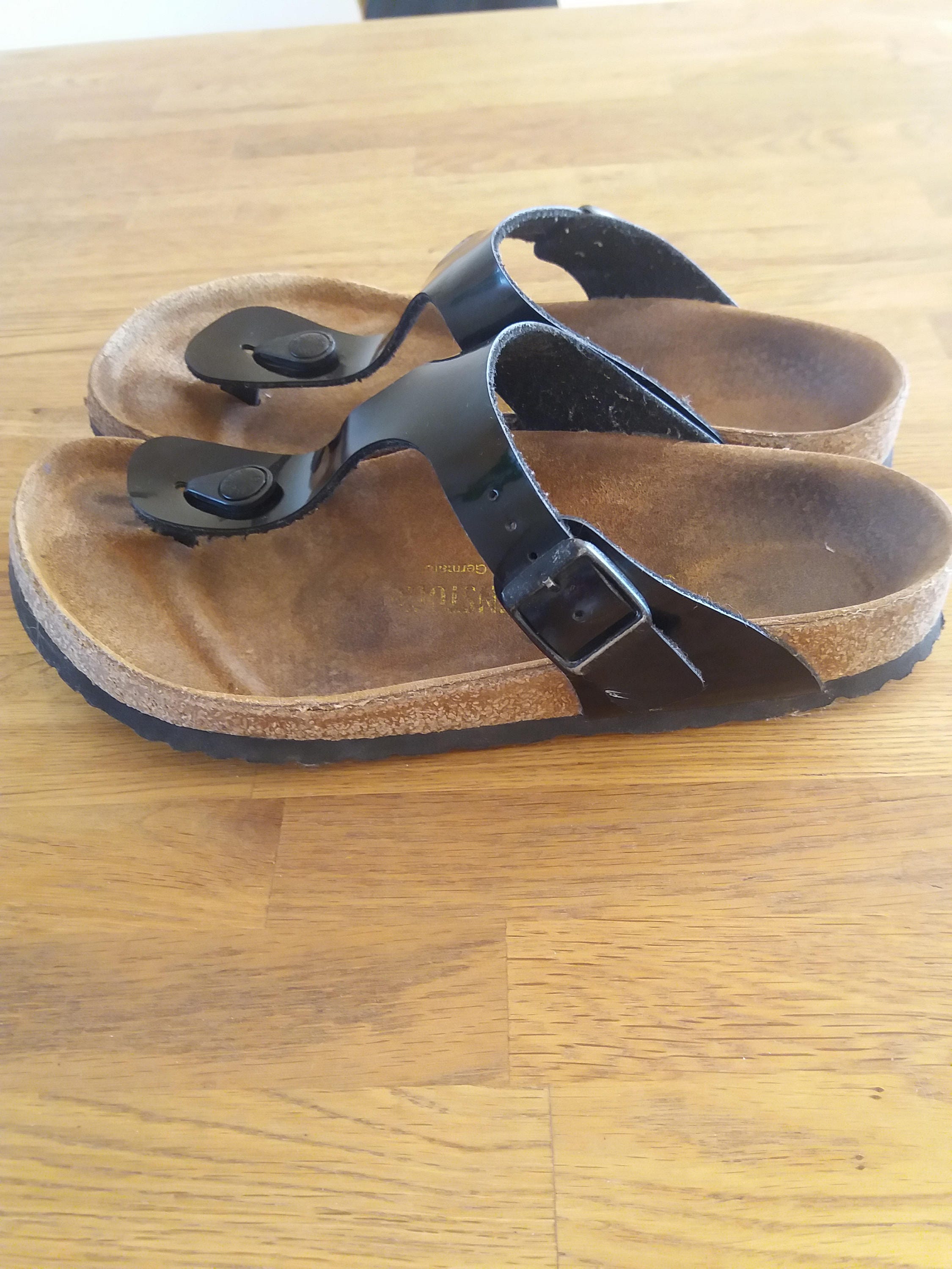 Vintage Black Birkenstock Thong Sandals Cork Sole Summer Shoes