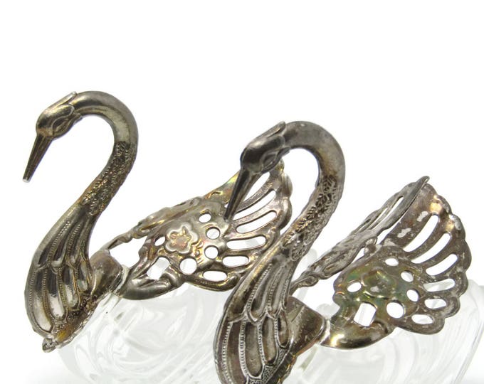 Vintage Swan Salt Cellars - Silver Plate Crystal Vintage - Bridal Gift- Shower Gift - Housewarming Gift -Vintage Serving