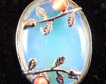 Opalite & Roses Oval Pendant
