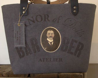Medium tote bag "BaRBER" Studio blue/grey
