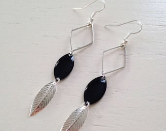 Silver dangling earrings black