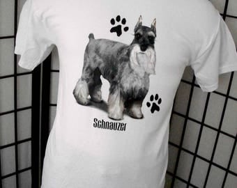 Schnauzer - dog lover t-shirt white cotton tee Medium M front & back graphics - Makes a great gift!
