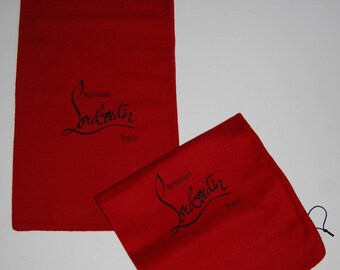 Pair of Vintage CHRISTIAN LOUBOUTIN Red Drawstring Dust Bags / Sleeper Bags for Boots also perfect for crafting
