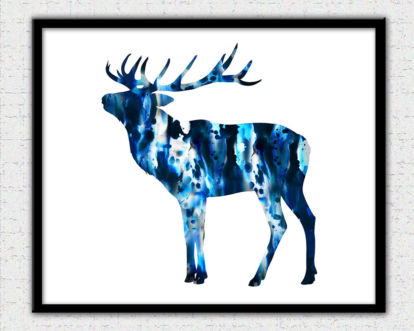 Deer print aqua blue deer art aqua blue deer watercolor