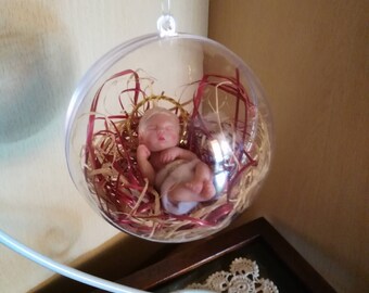 ooak polymer clay miniature baby Jesus in a hanging ball hand made sculpt christmas tree collectible READY TO SHIP
