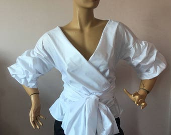 Wrapped top,Black Minimalist/Assymetrical Lagenlook Blouse, Gingham top, Striped top, Womens Extravagant Top