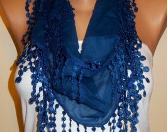 Deep Blue Cotton Scarf, Womens Fashion, Best Christmas Gifts, Blue Shawl, Cotton Scarves, Navy Blue Scarf, Gift fo Her, Birthday Gift