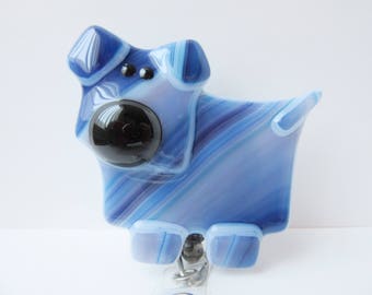 Blue Dog ID Card Holder, ID Clip, Retractable ID Badge for Veterinarian or Nurse, Name Badge Reel, Dog Lover Gift, Whimsical Dog Figure
