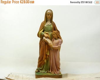 SALE LARGE Mother Sainte St Anne with girl Virgin Mary, Holy Mary, Statue Figurine, Religious, French Vintage, Antique Catholic christian Ch
