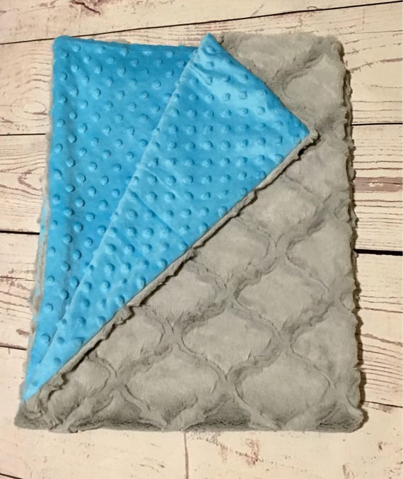 Personalized Minky Baby BlanketGray Blue