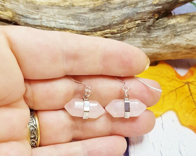 Rose Quartz & Sterling Silver Blush Earrings, Boho Gift For Sister, Push Present For New Mom, 5th Anniversary Gemstone Jewelry Gift For Wife
