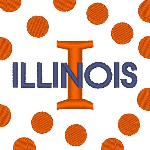 Illinois Embroidery Design with Polka Dots 2 sizes multiple