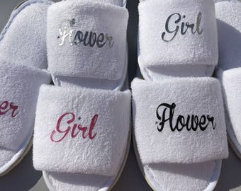 flower girl slippers, bridesmaid slippers, wedding slippers, spa slipper, personalised slippers, bridesmaid gift , flower girl gift,