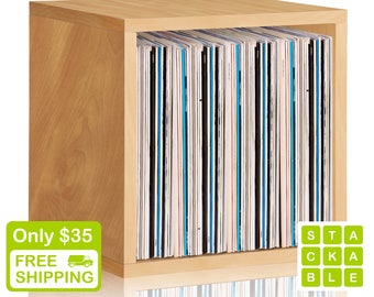 Vinyl Record Storage Cube - LP Record Album Storage Shelf Natural - Fits 70 records - Lifetime Warranty - Free Ship (bs-scube-nl)
