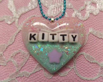 Kawaii Kitty Resin Heart Necklace