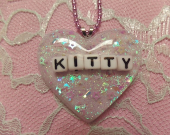 Kawaii Kitty Resin Heart Necklace