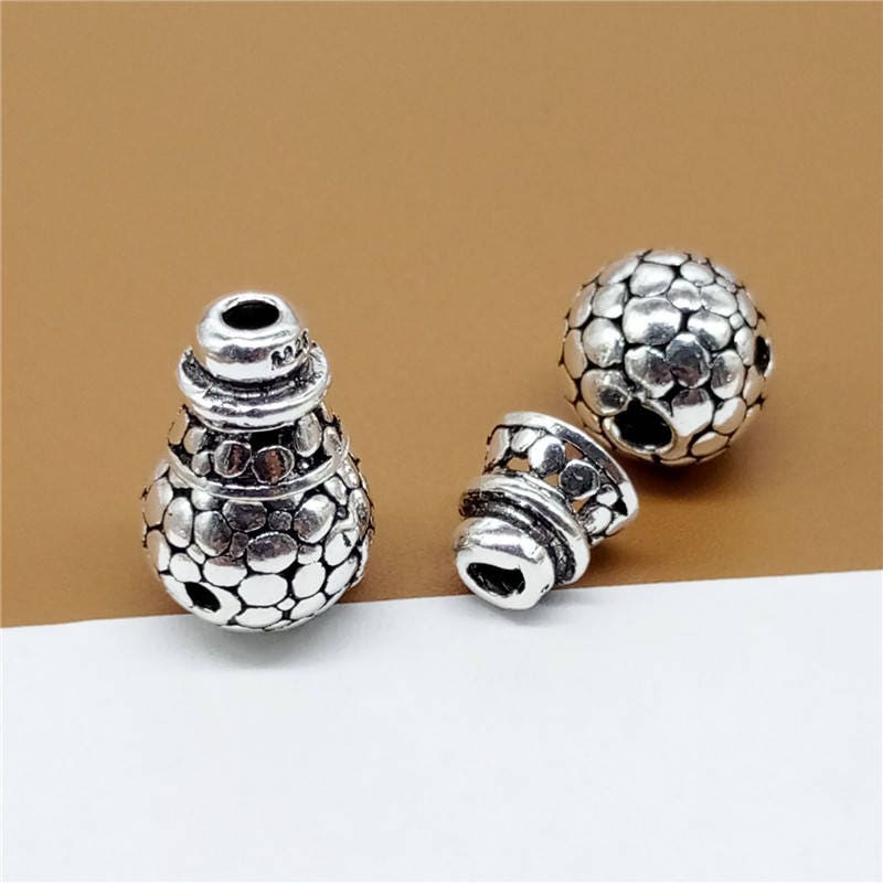 3 Sterling Silver Guru Bead Sets w/ Cracked Pattern, 925 Silver Guru