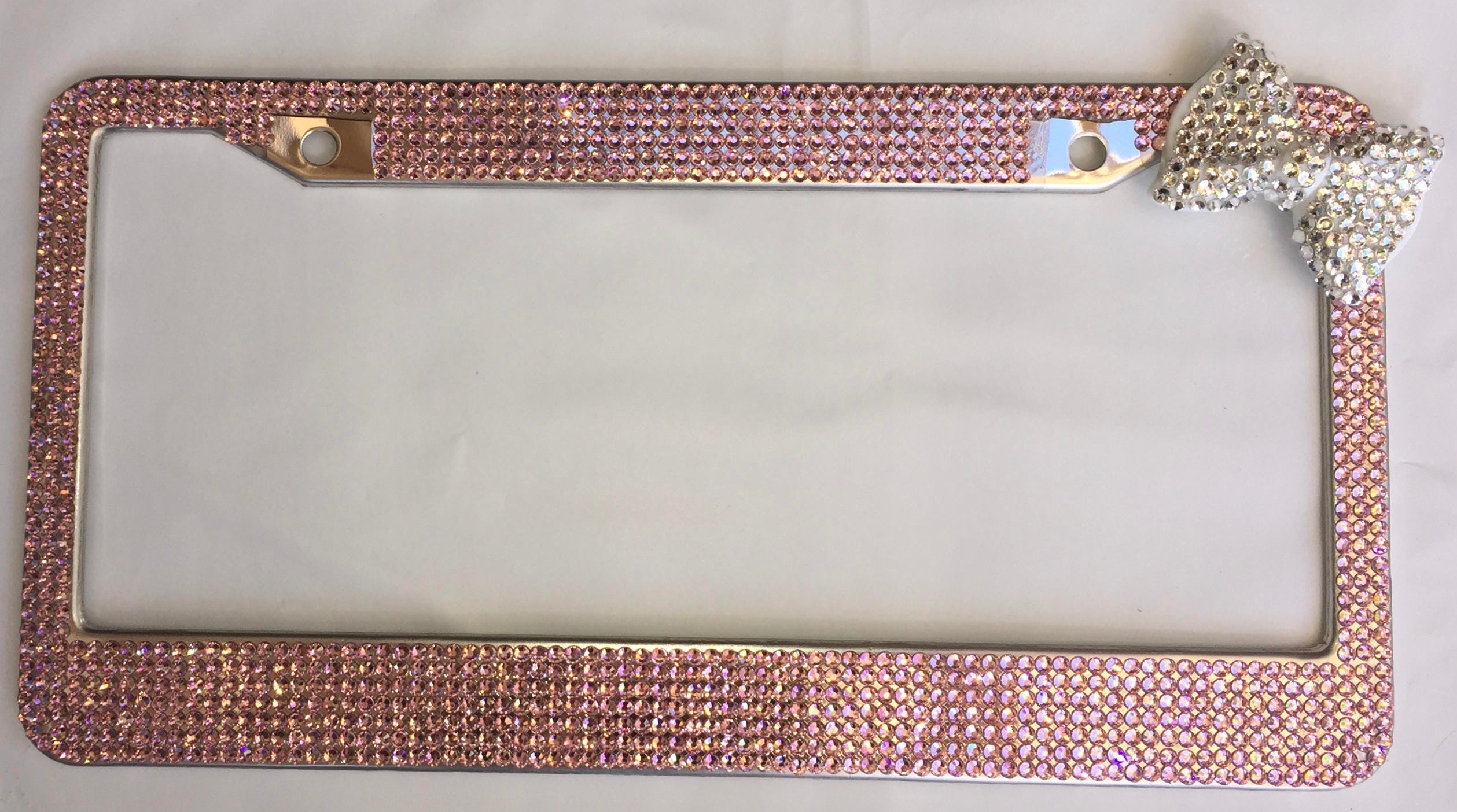 Pink Rhinestone Bling License plate frame Crystal Bow Upper