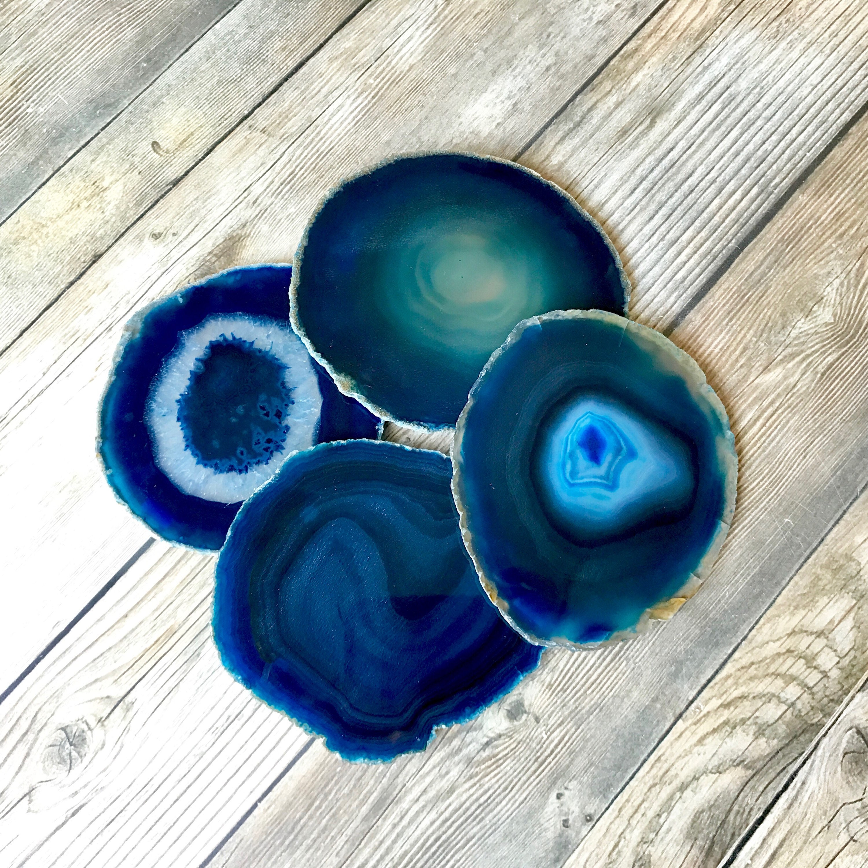 Blue Agate Coasters Blue Geode Coasters Set of Four Agate