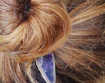 Hairpin Amethyst / Copper / BOHO / Wedding / Minimal / Cute / Gift / Silver / Gemstone / Jewelry / Hair / Amethist / Gypset / Bun Pin Purple
