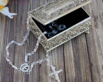 FAST SHIPPING!! Beautiful Rosary with case, Necklace rosary, Wedding Rosary, Rosary Gift, Communion Rosary, Confirmation Rosary