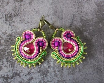 Pendientes soutache con Swarovski, orecchini soutache