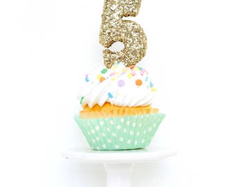 3" Number 5 Candle, Giant 5 Candle, Pink Birthday Party, Gold Birthday Candle, Large Gold Candle, Glitter Party Decor, Gold Glitter Candle