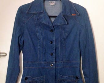 Vintage 1970s Avis blue denim jacket 70s fitted blazer casual day boho hippie disco retro studio 54 M