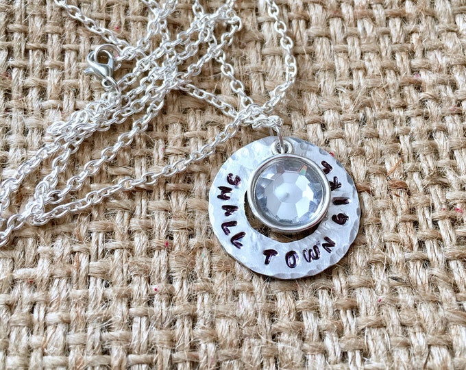 Small Town Girl Necklace, Crystal Necklace, Small Town Girl, Small Town Necklace, Stamped Necklace, Bohemian Necklace, Cowgirl Necklace