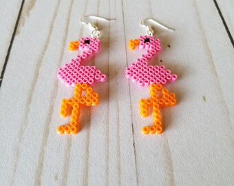 Perler - Flamingo - Flamingo Earrings - Flamingo Jewelry - Perler Bead Earrings - Hama - Sensitive Earrings - Summer Jewelry