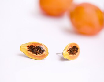 Papaya earrings , Fruit earrings , Fruit jewelry , Summer jewelry , Papaya lover gift , Beach jewelry , Fruit lover gift , Summer earrings