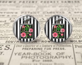 Chanel Inspired Monogram Glass Stud Earrings, Monogrammed Jewelry, Personalized Earrings, Initial Earrings, Perfume Stud Earrings