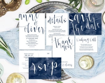 Navy wedding invitation set, Wedding suite, Wedding stationery, Printable wedding invitation, Navy wedding invites, #AOC1004